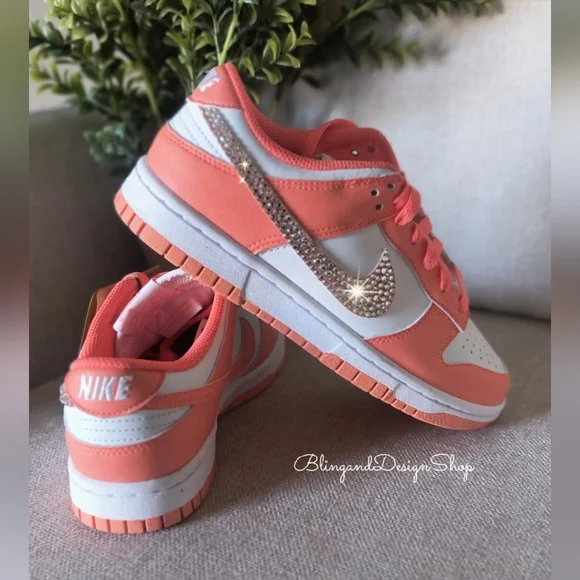 Bling Nike Dunk Low White Mango Womens Sneakers Shoes with Crystals Customized - Picture 3 of 6